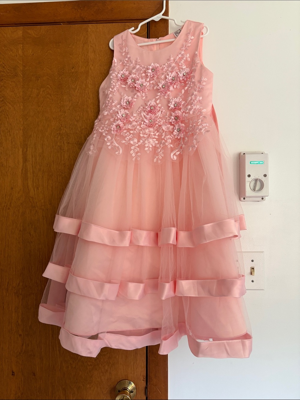 Girls Pink Floral Embellished Tulle Party Dress